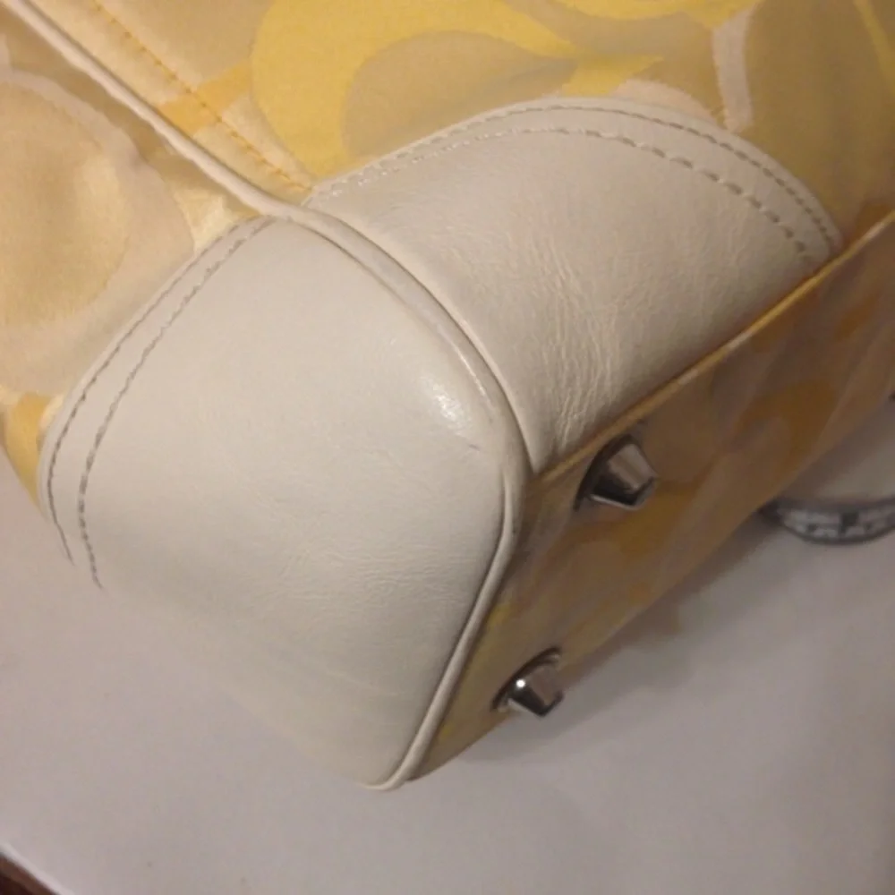 Coach yellow optic and leather tote